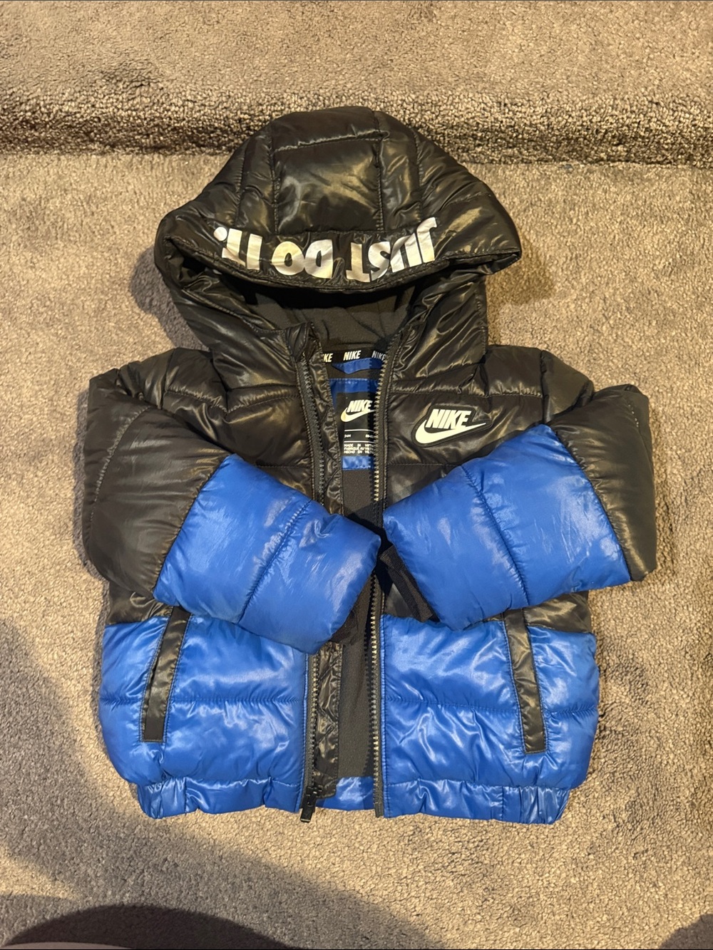 Nike Black & Royal Blue Kids Puffer Coat with Hood